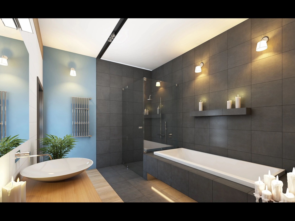 Modern bathroom featuring a renovated shower and vanity